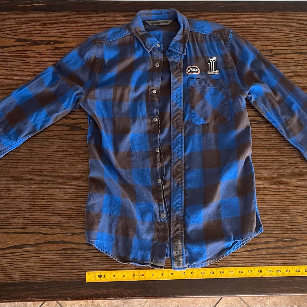 Harley-Davidson Blue and Black Plaid Shirt